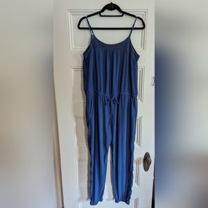 Denim blue crepe jumpsuit